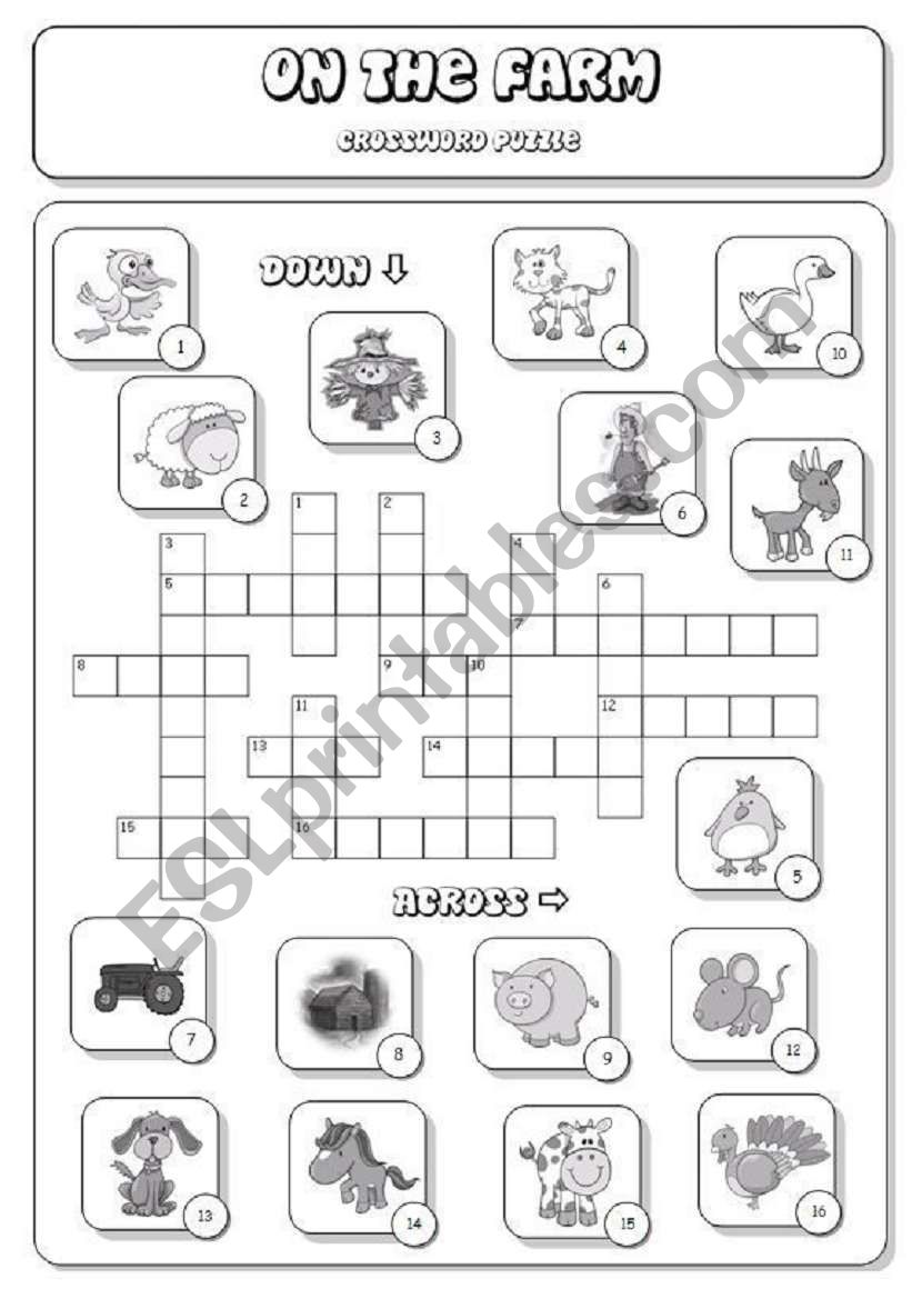 On the Farm (2/3) - Crossword Puzzle + Answer Key BW