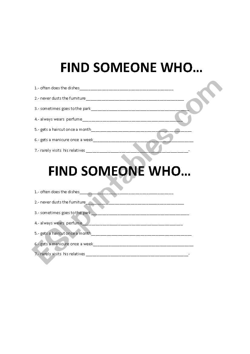 find someone who... worksheet