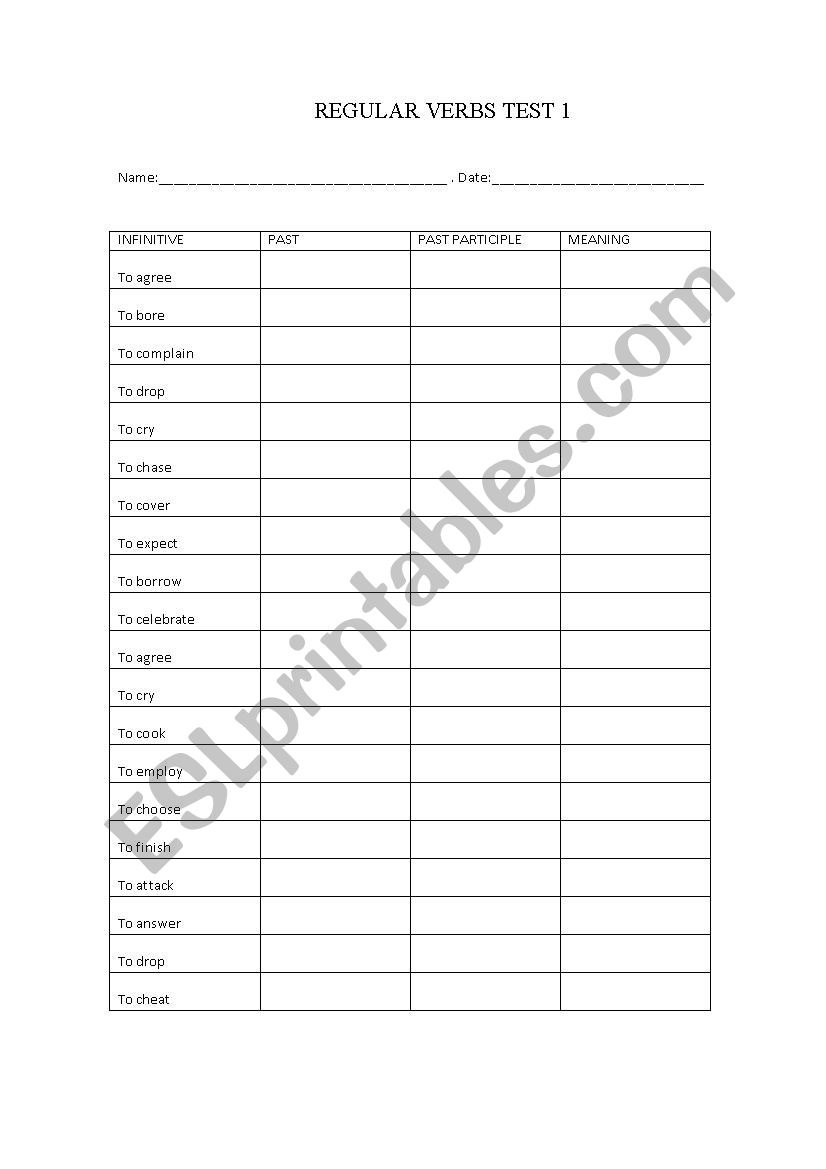 Regular verbs worksheet