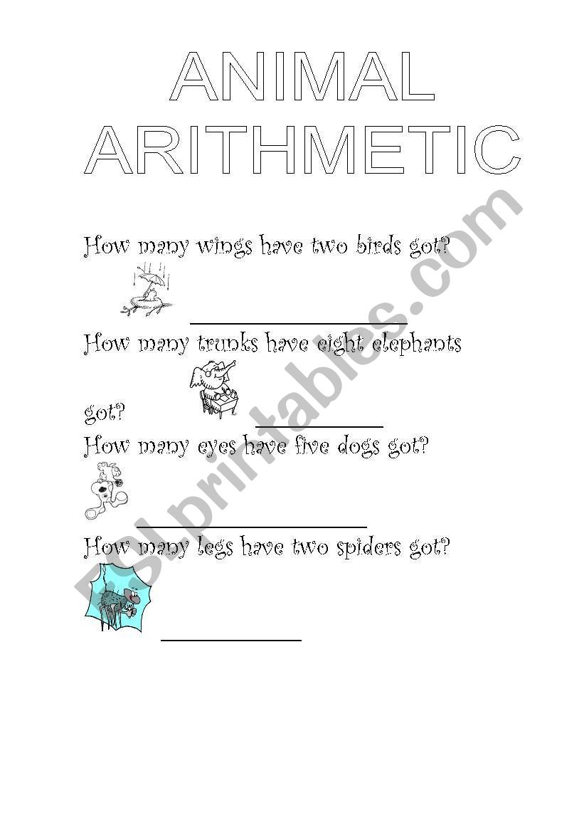 animal arithmetic worksheet