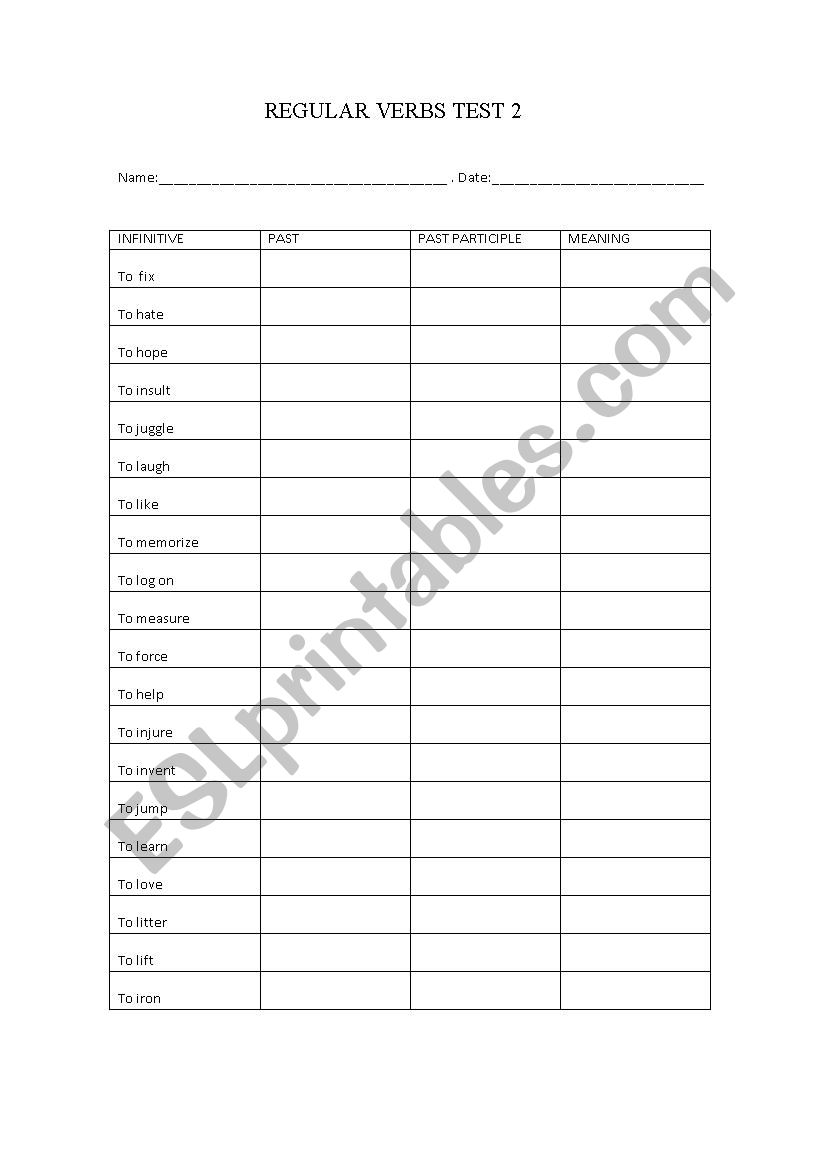 Regular verbs 2 worksheet