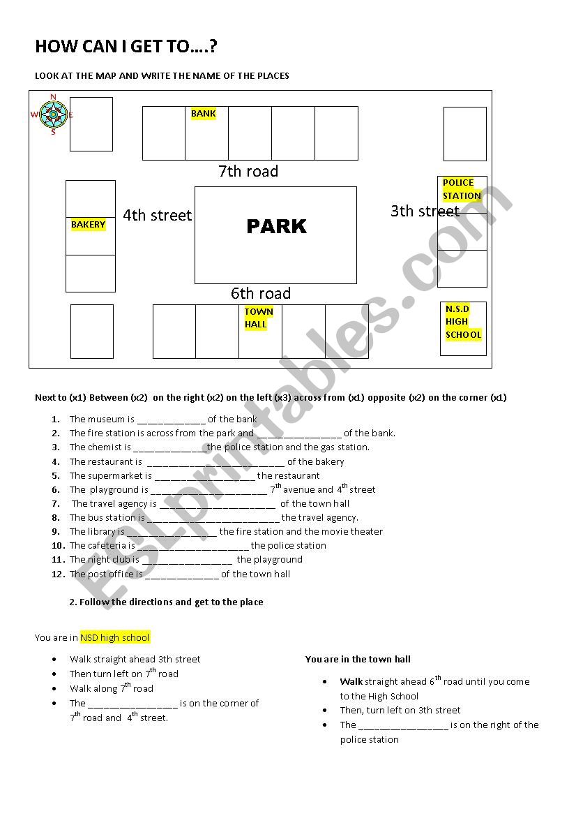 Giving directions worksheet