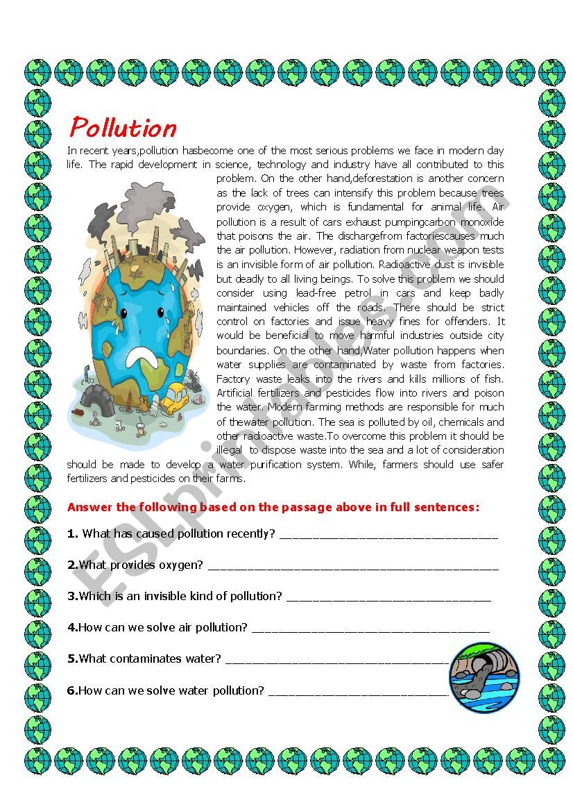 Pollution worksheet