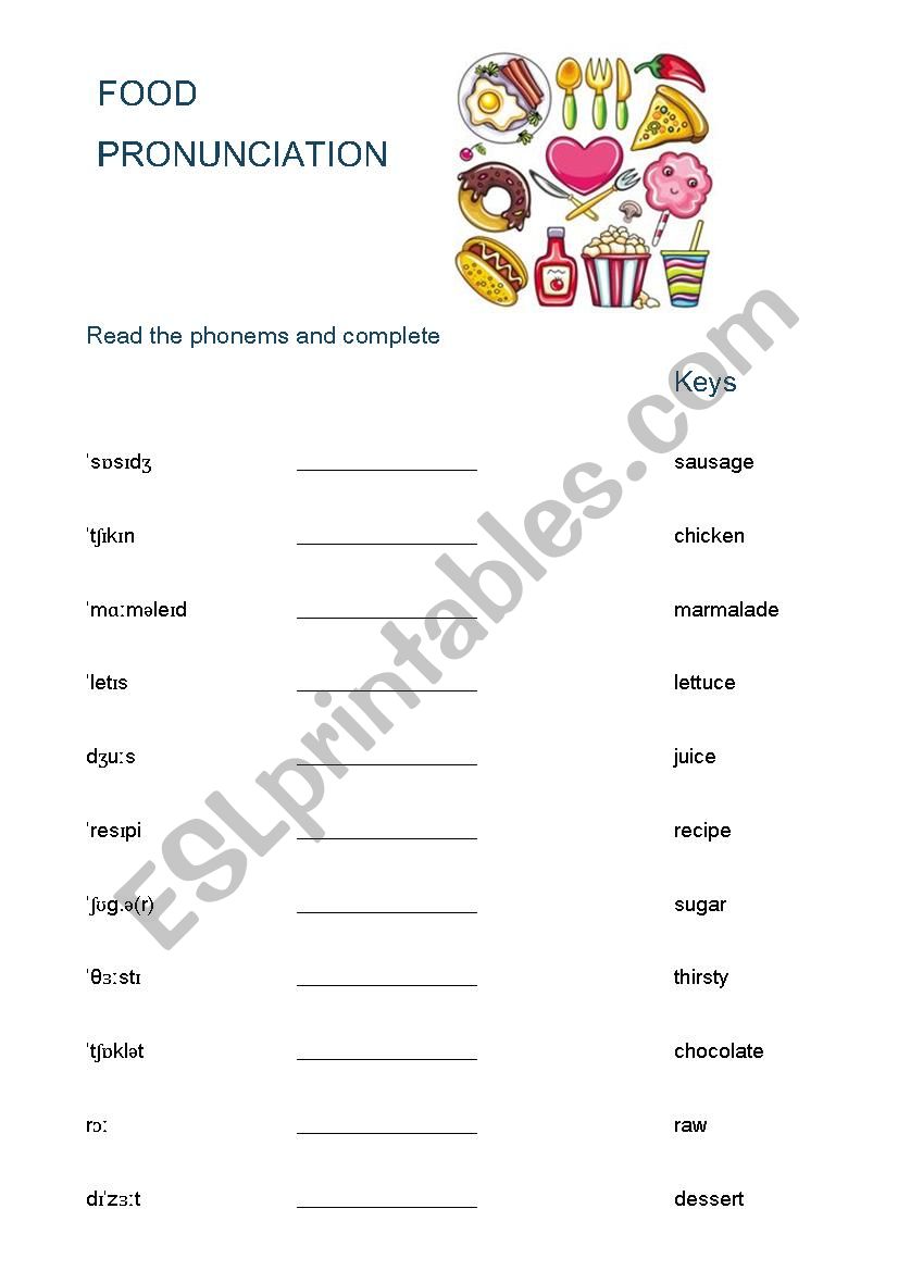 FOOD PRONUNCIATION worksheet