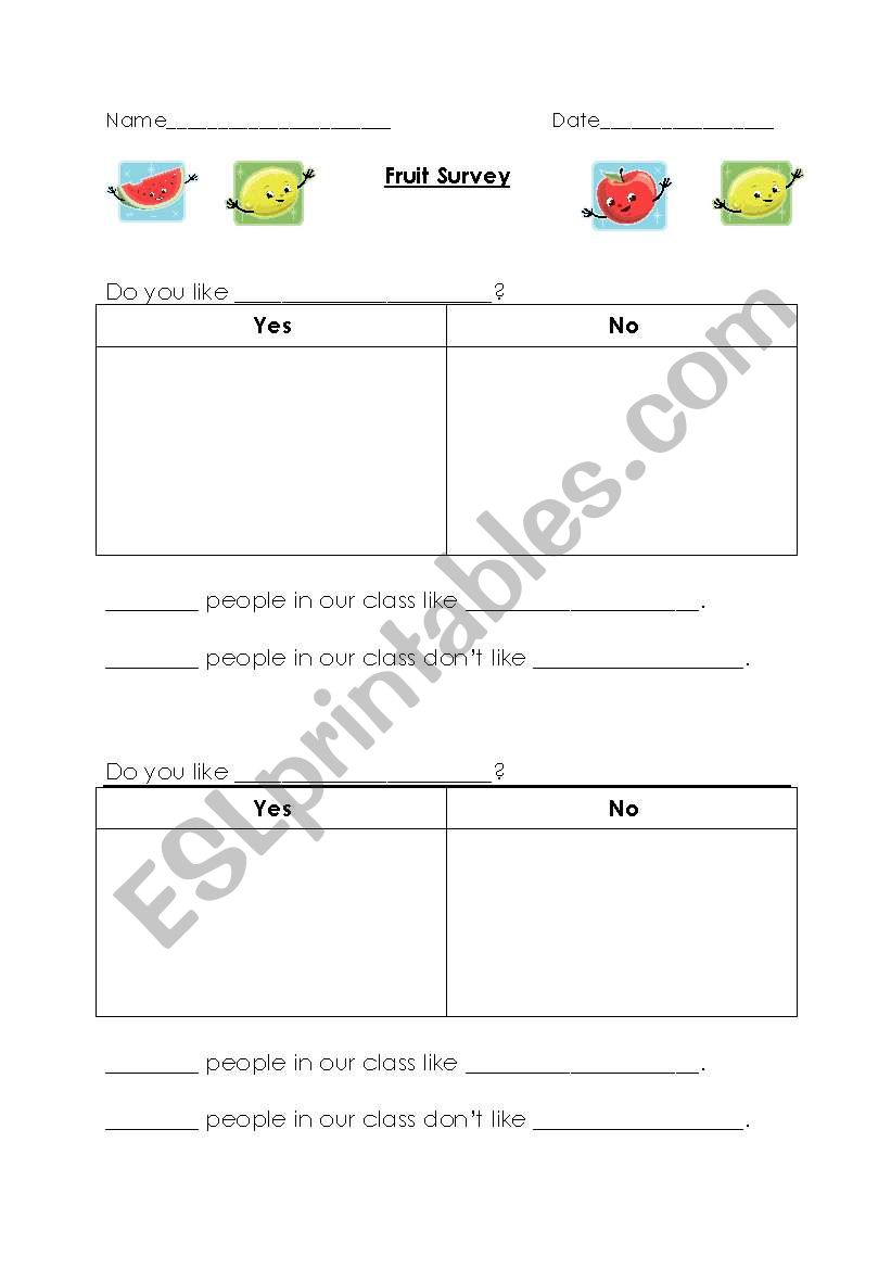 Fruit Survey worksheet