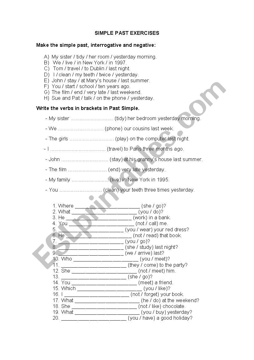 simple past exercise worksheet