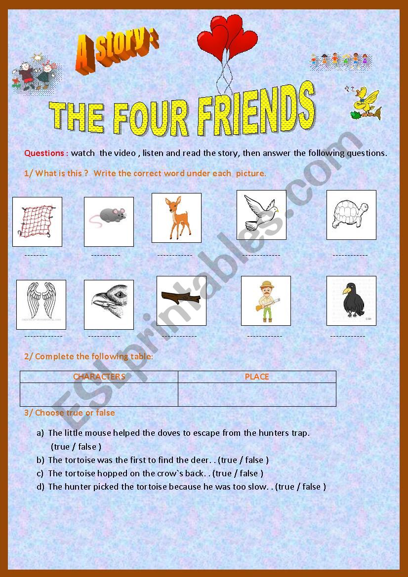the four friends worksheet