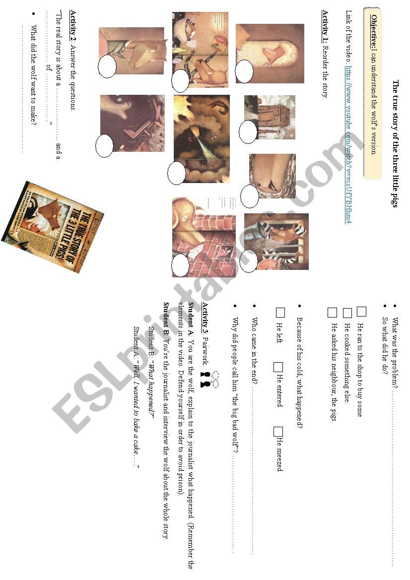 The true story of the three little pigs  + KEYS -The wolfÂ´s side of the story