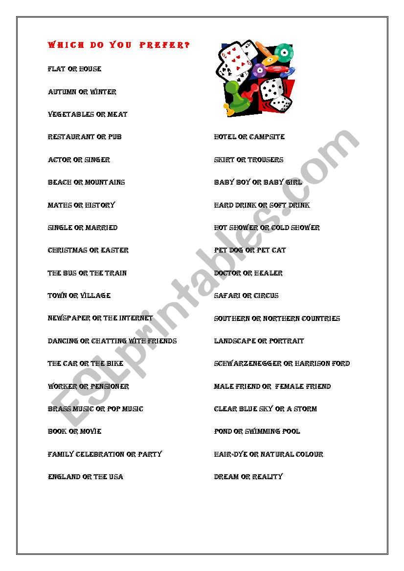 Which do you prefer? worksheet