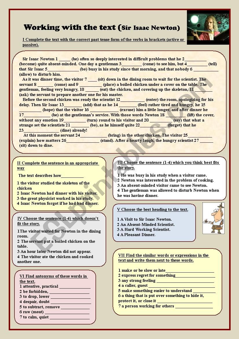 Working with the text (Sir Isaac Newton)                         