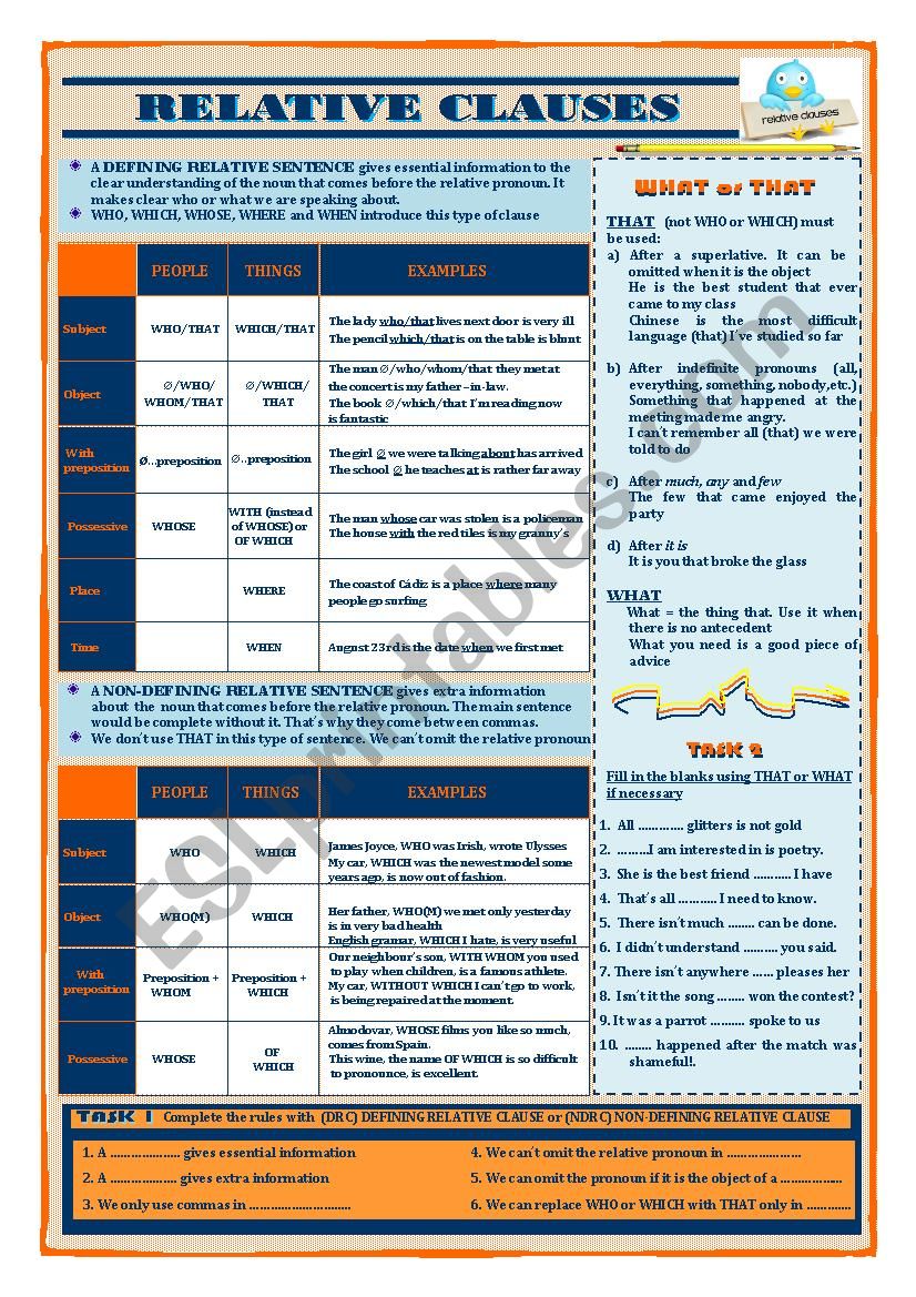 RELATIVE CLAUSES worksheet