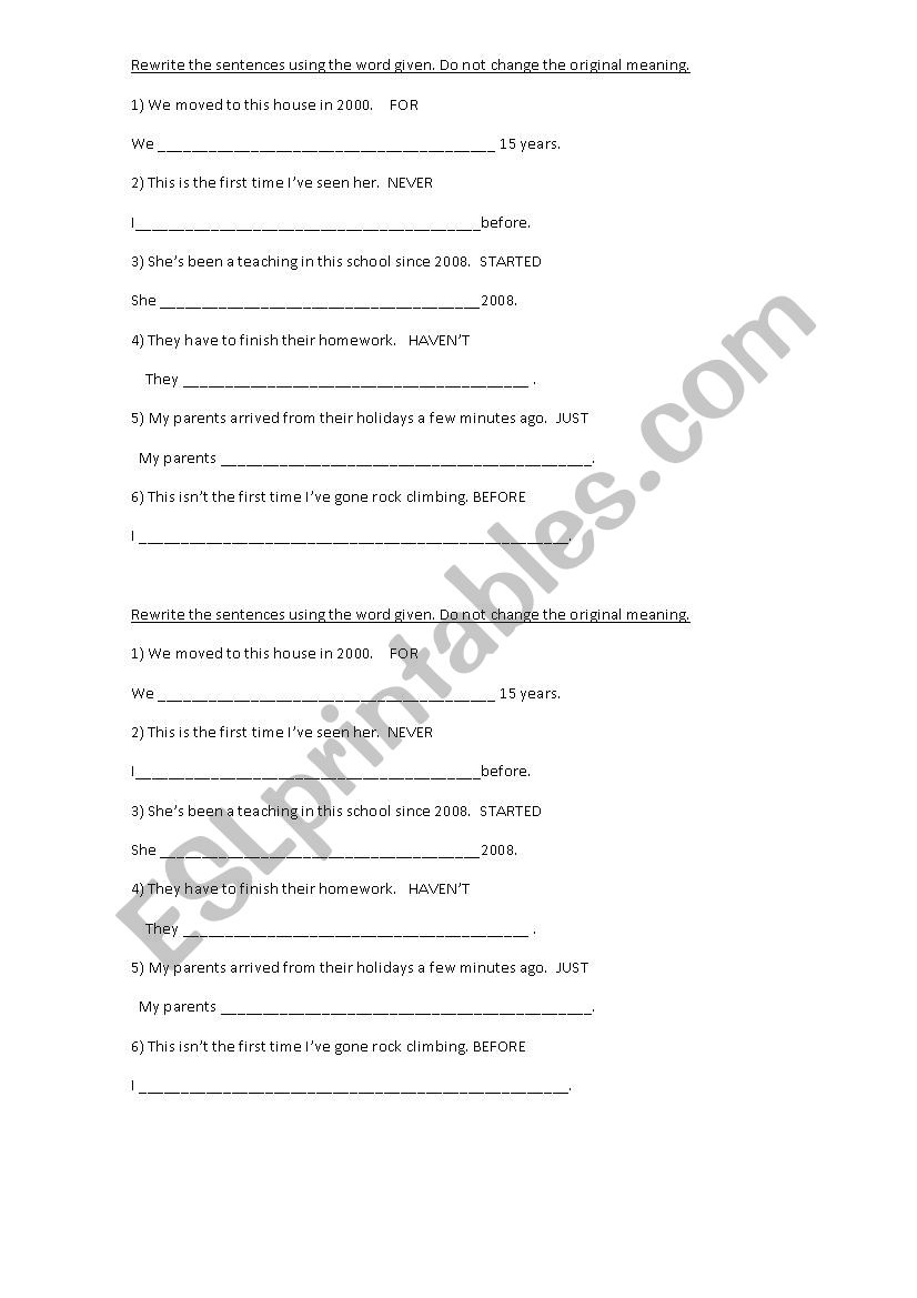 Transformation sentences worksheet