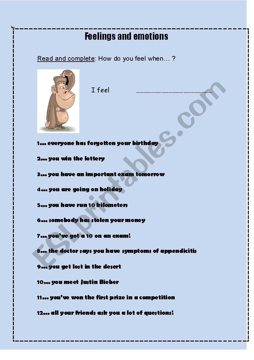 how do you feel when...? worksheet