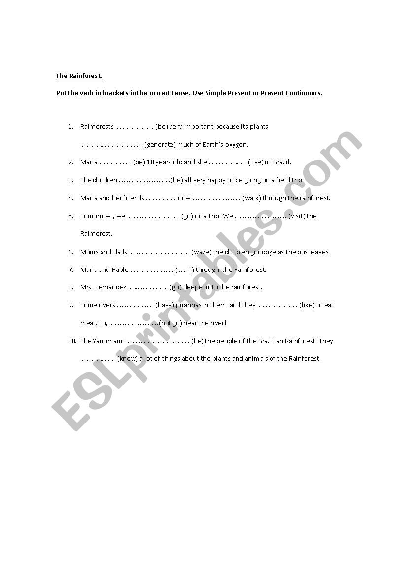 The Rainforest worksheet