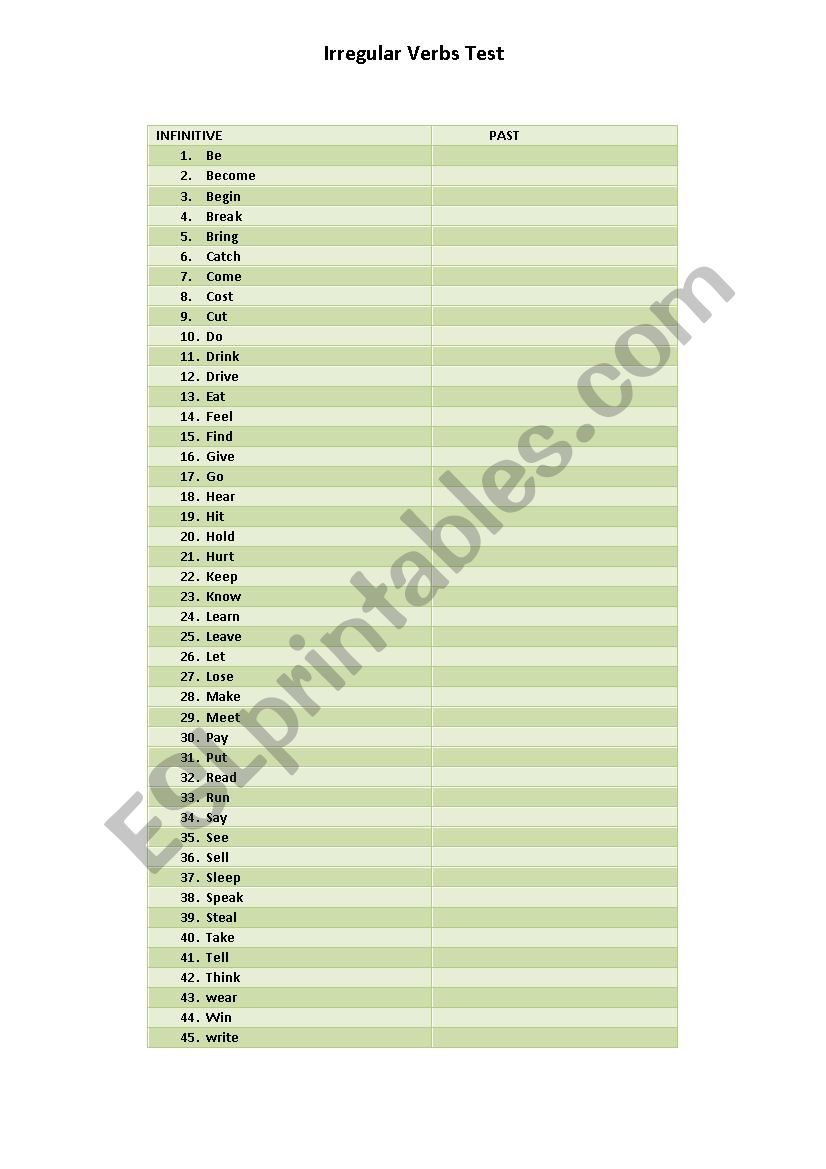 this is a test of irregular verbs