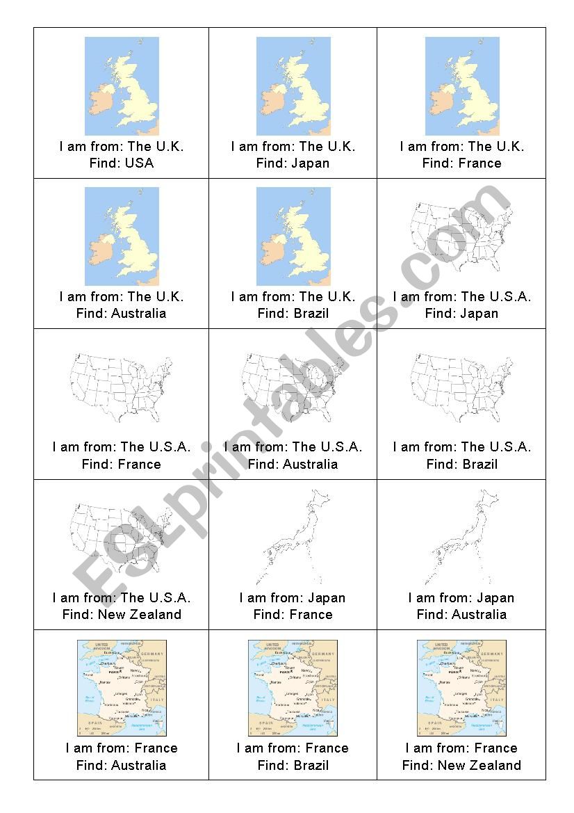 Find a person from (country). Card activity. Beginner upwards.