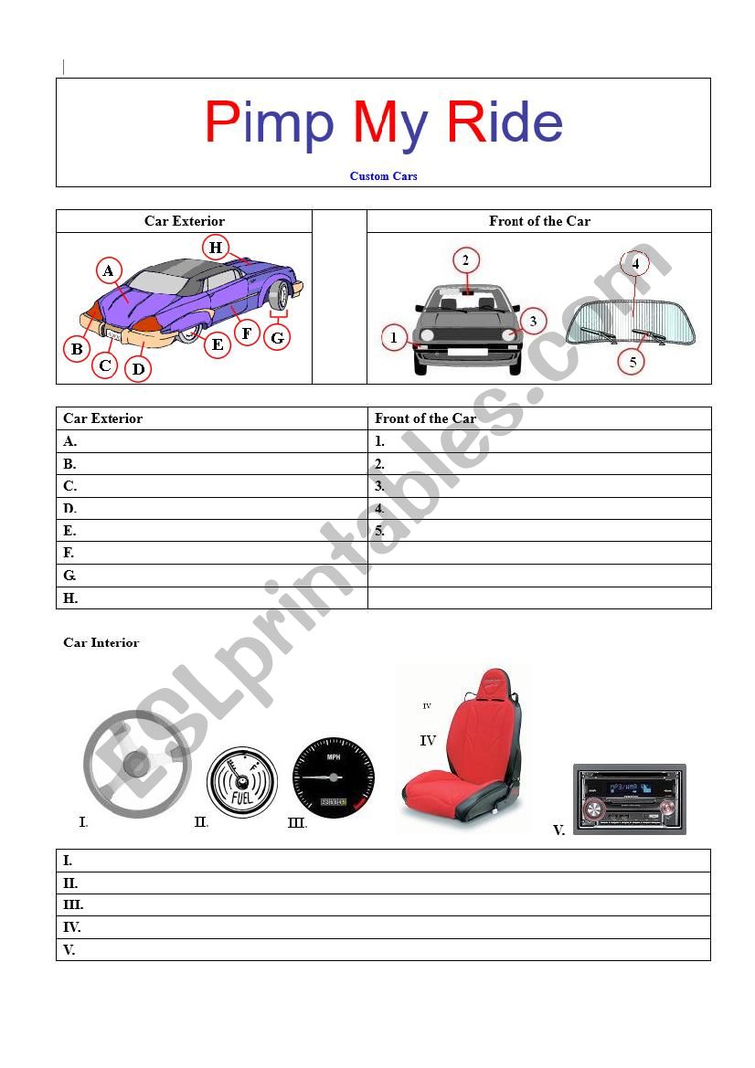 Pimp My Ride (or Custom Cars) Worksheet