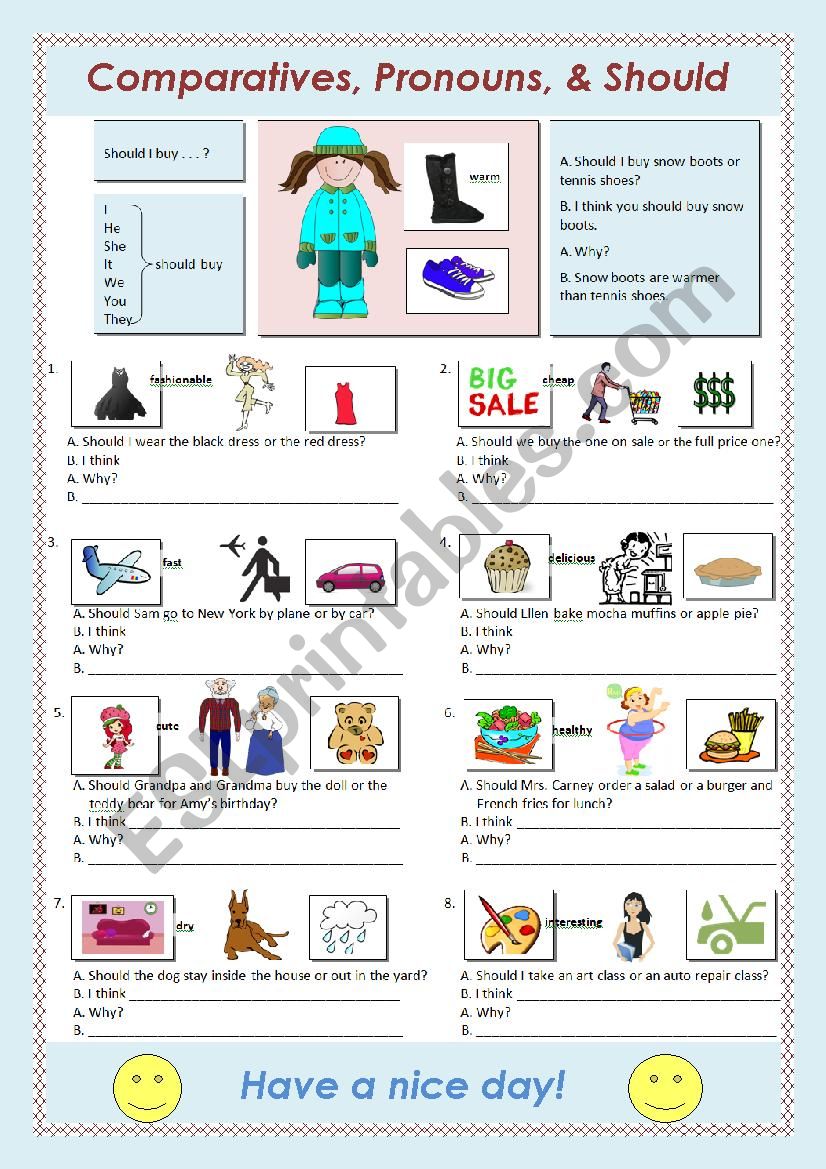 To Be, Pronouns, Comparatives + Than, Suggestions With Should To Be, Pronouns, Comparatives + Than, Suggestions With Should