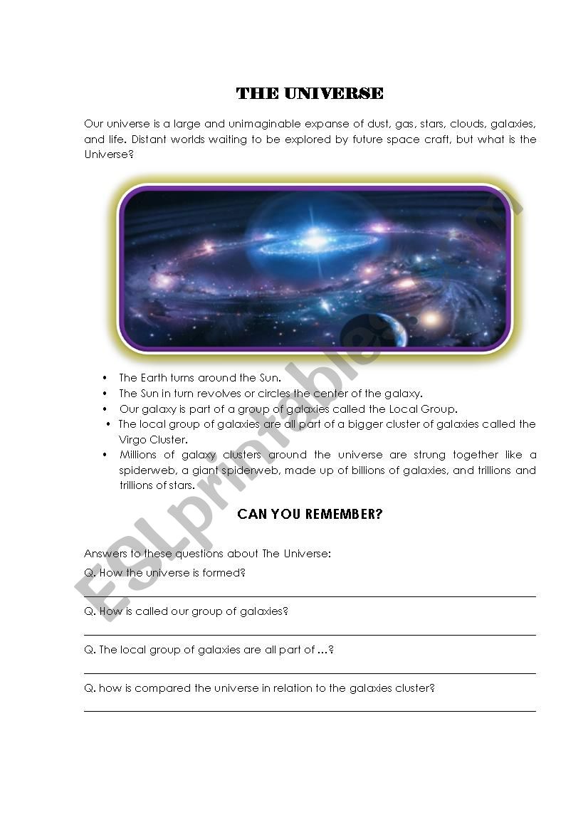 The Universe worksheet