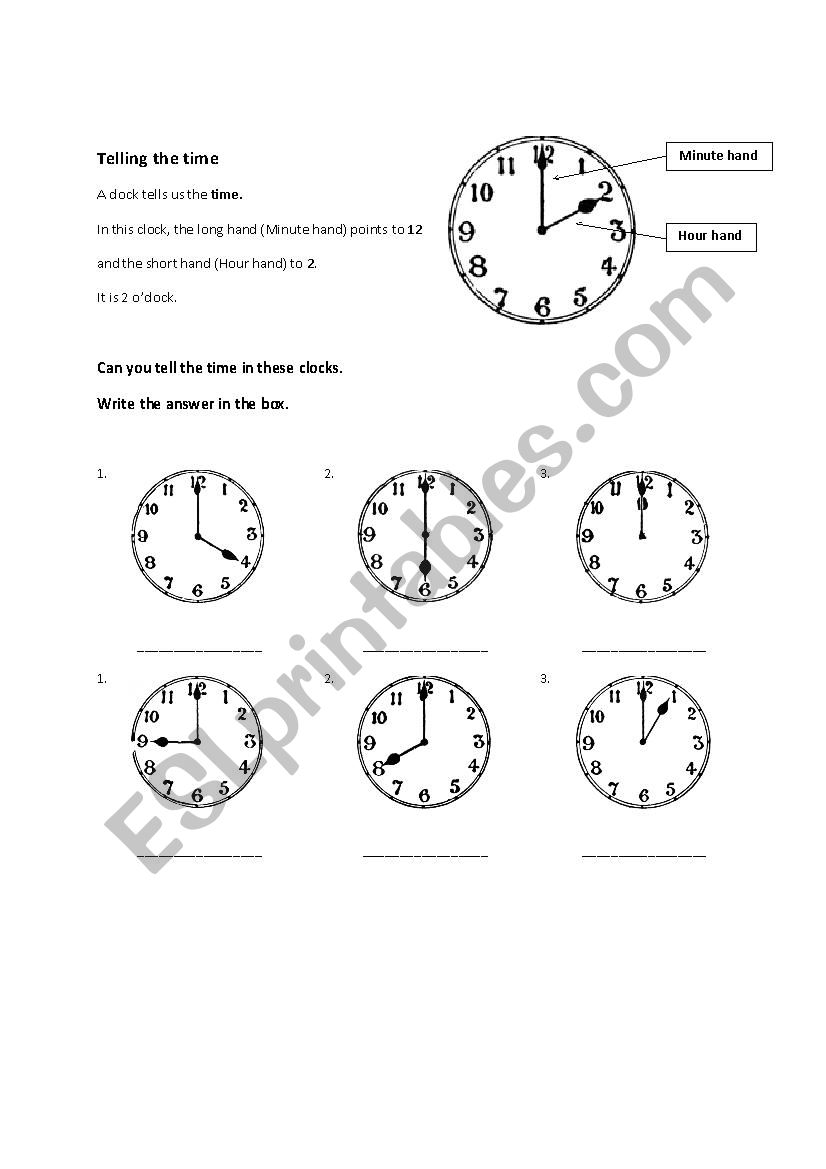 Telling the time 1 worksheet