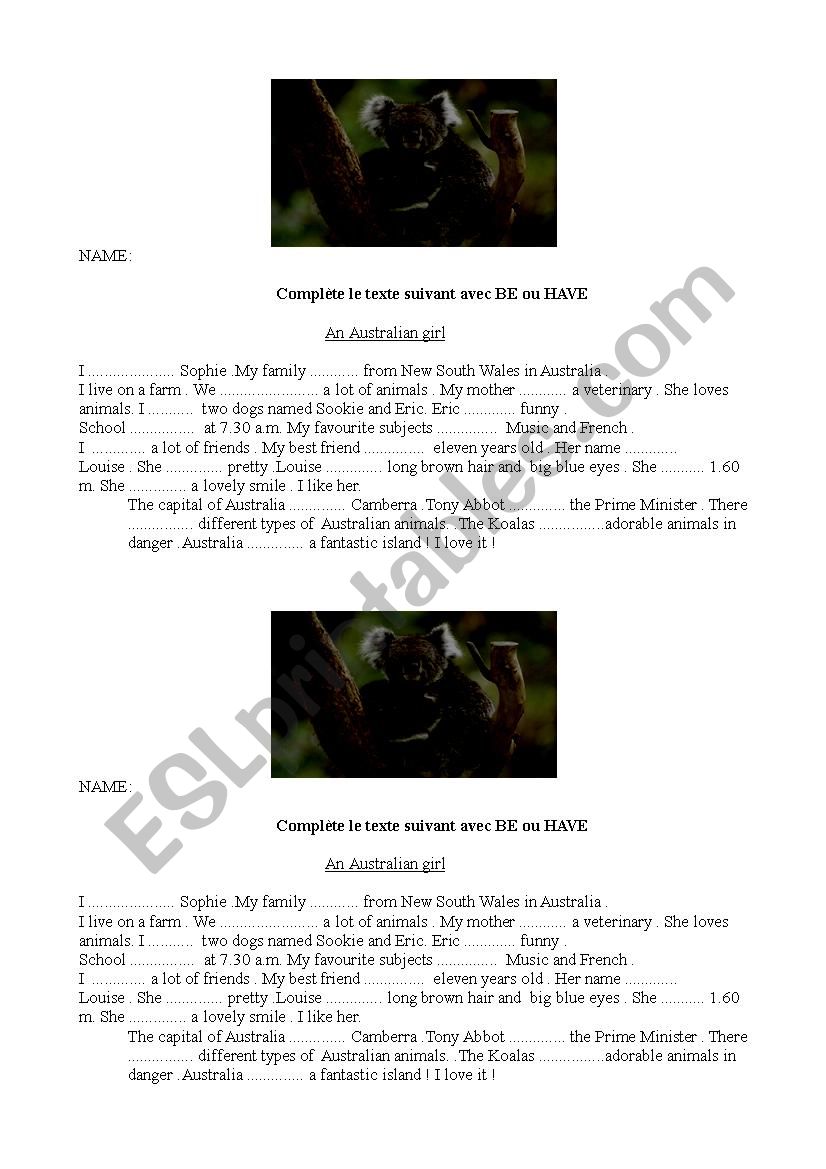 An Australian girl worksheet