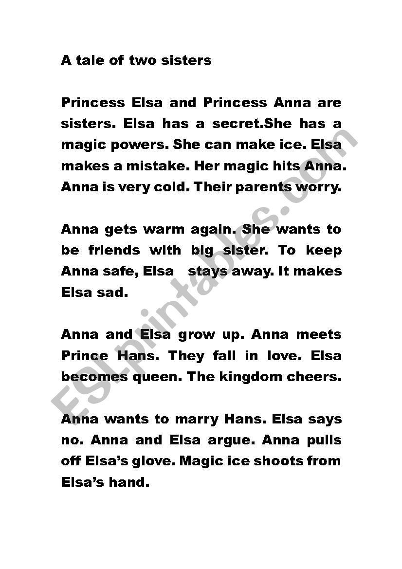 Frozen- A tale of two sisters worksheet