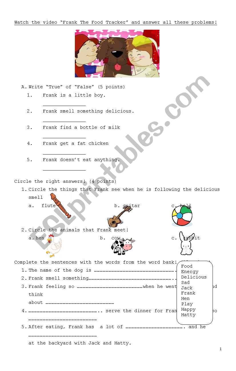 FRANK THE FOOD TRACKER worksheet