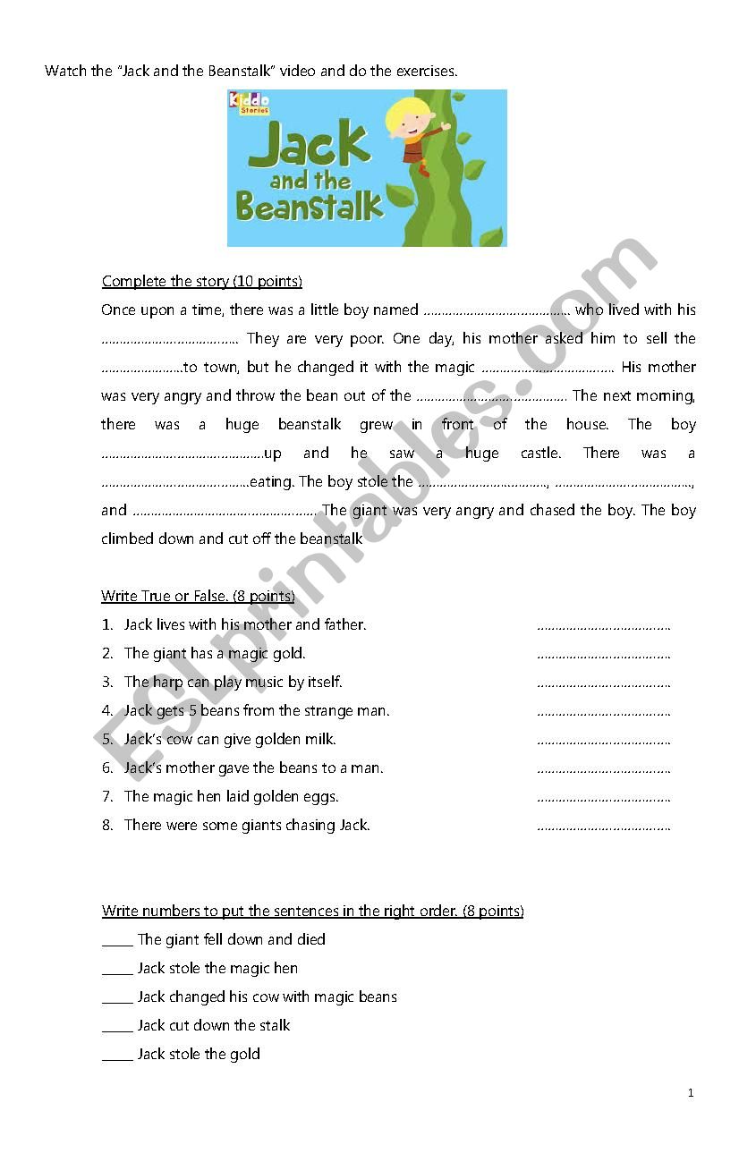 JACK AND THE BEANSTALK worksheet