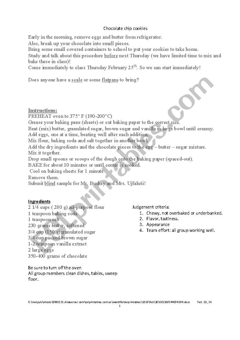 follow baking and cooking directions: cookies