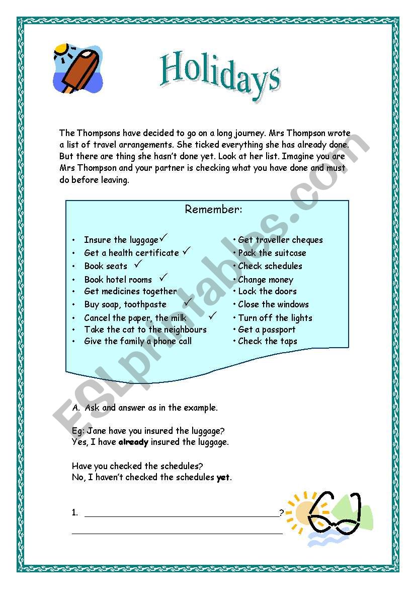 Holidays - Present  Perfect worksheet