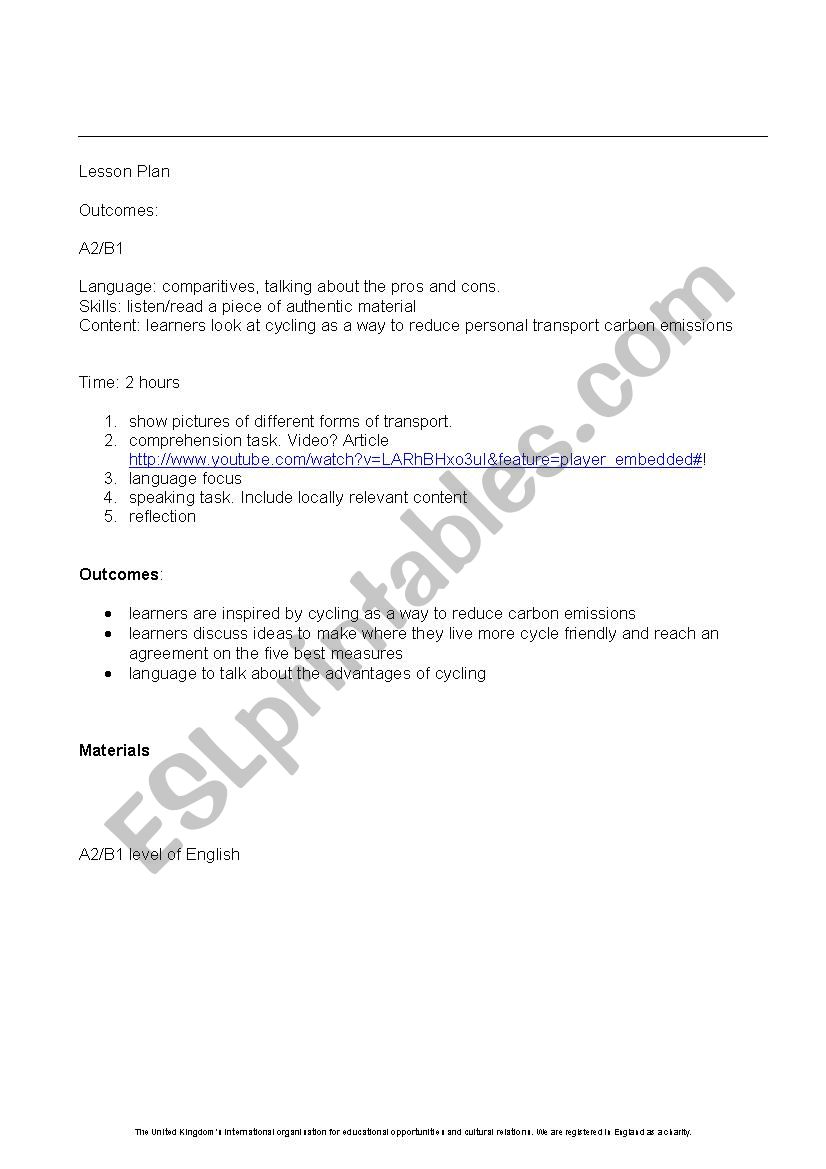 Cycling worksheet