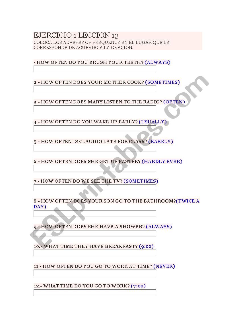 Adjetive worksheet