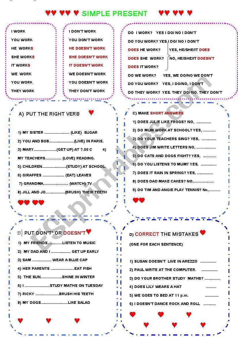 SIMPLE PRESENT SIMPLE worksheet