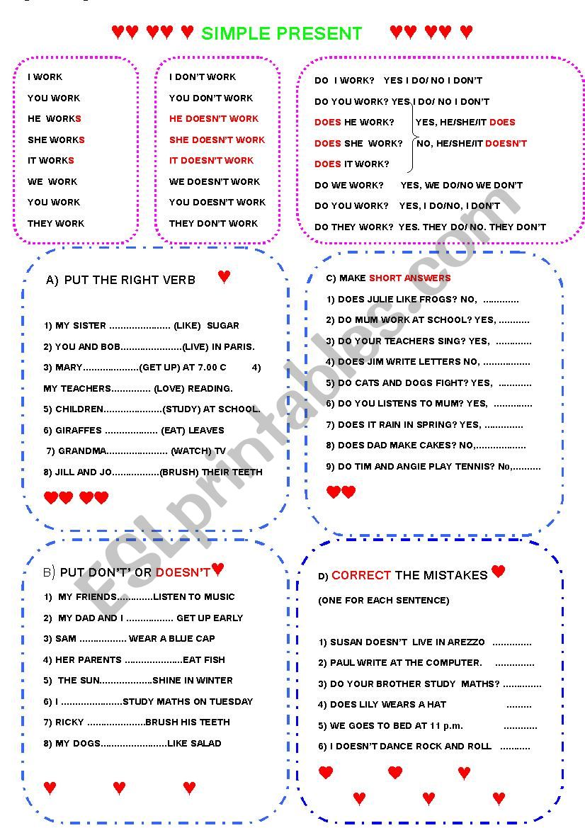 SIMPLE PRESENT SIMPLE worksheet