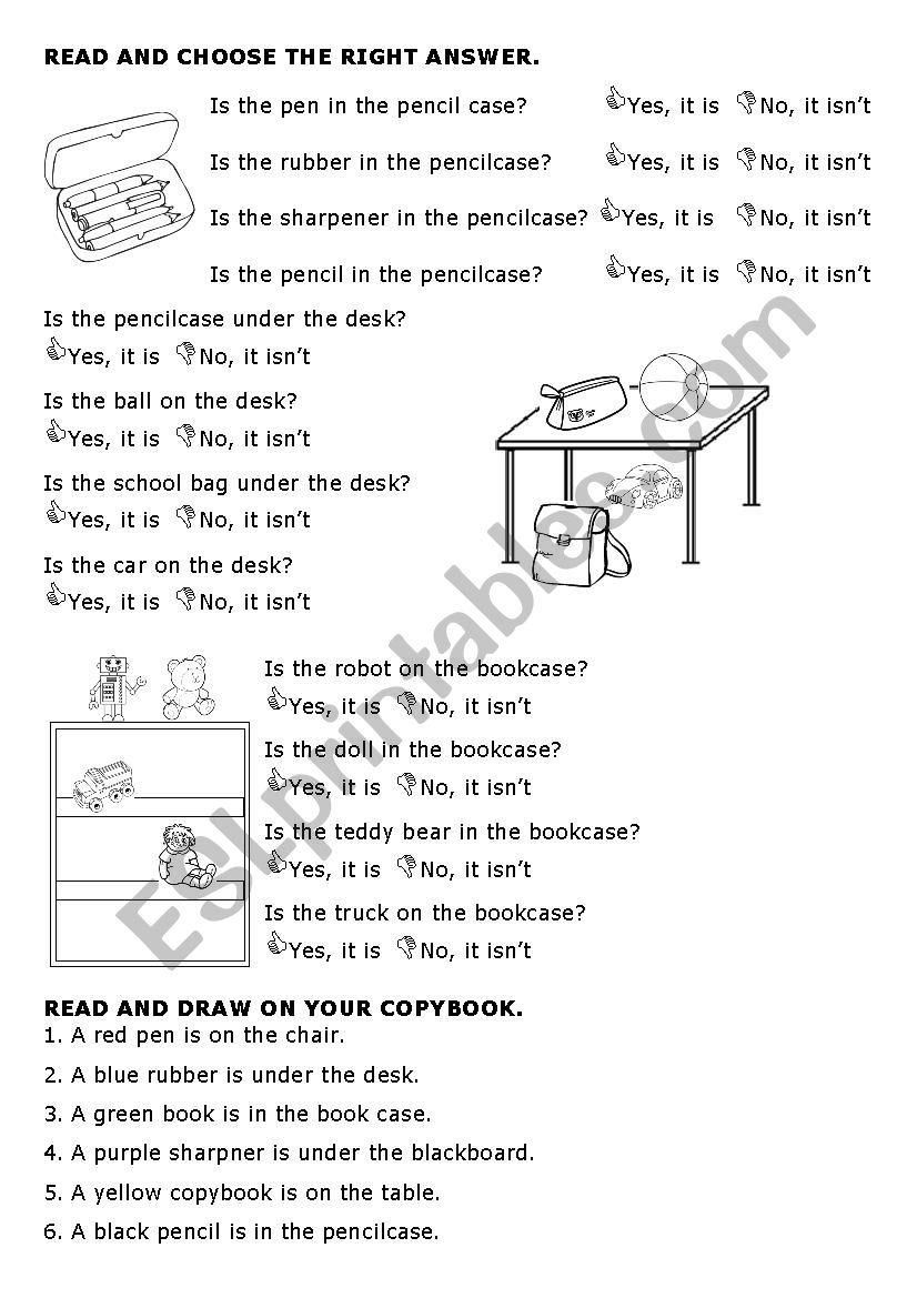 Toys and school objects positions