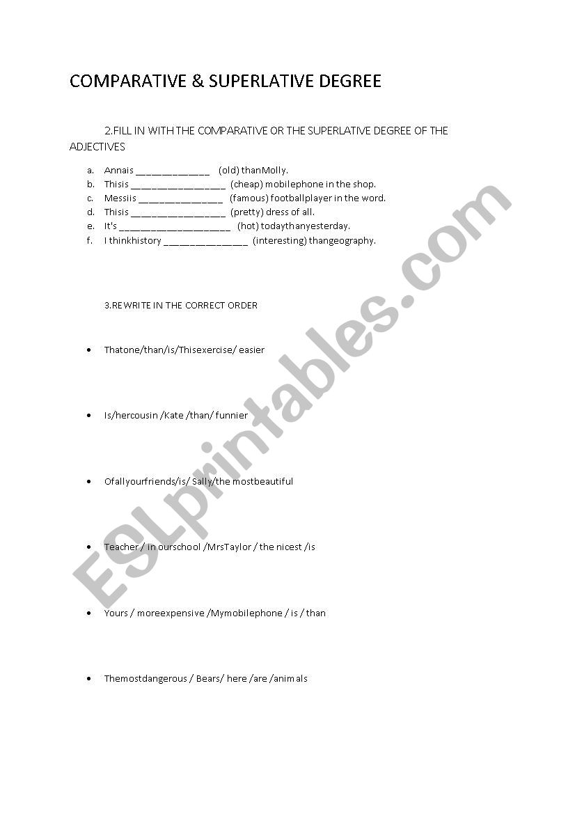 comparative & superlative worksheet