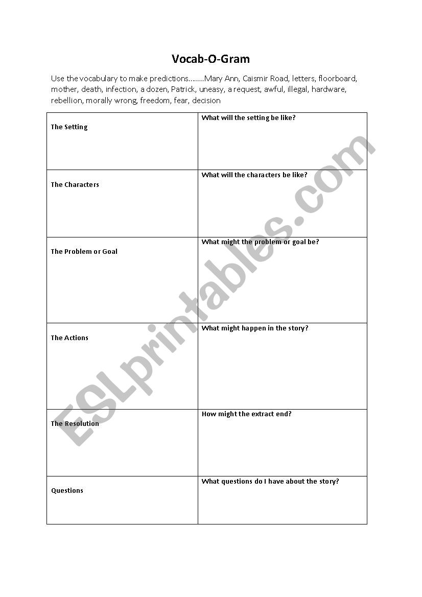 Vocab-O-Gram worksheet