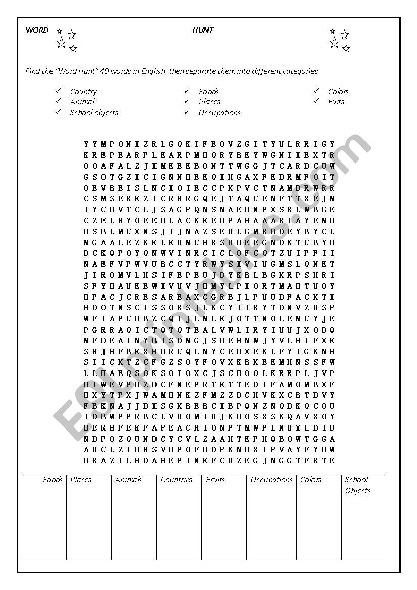 Word Hunt - Mixed Words worksheet