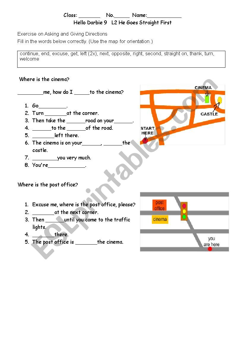 Asking and Giving directions worksheet
