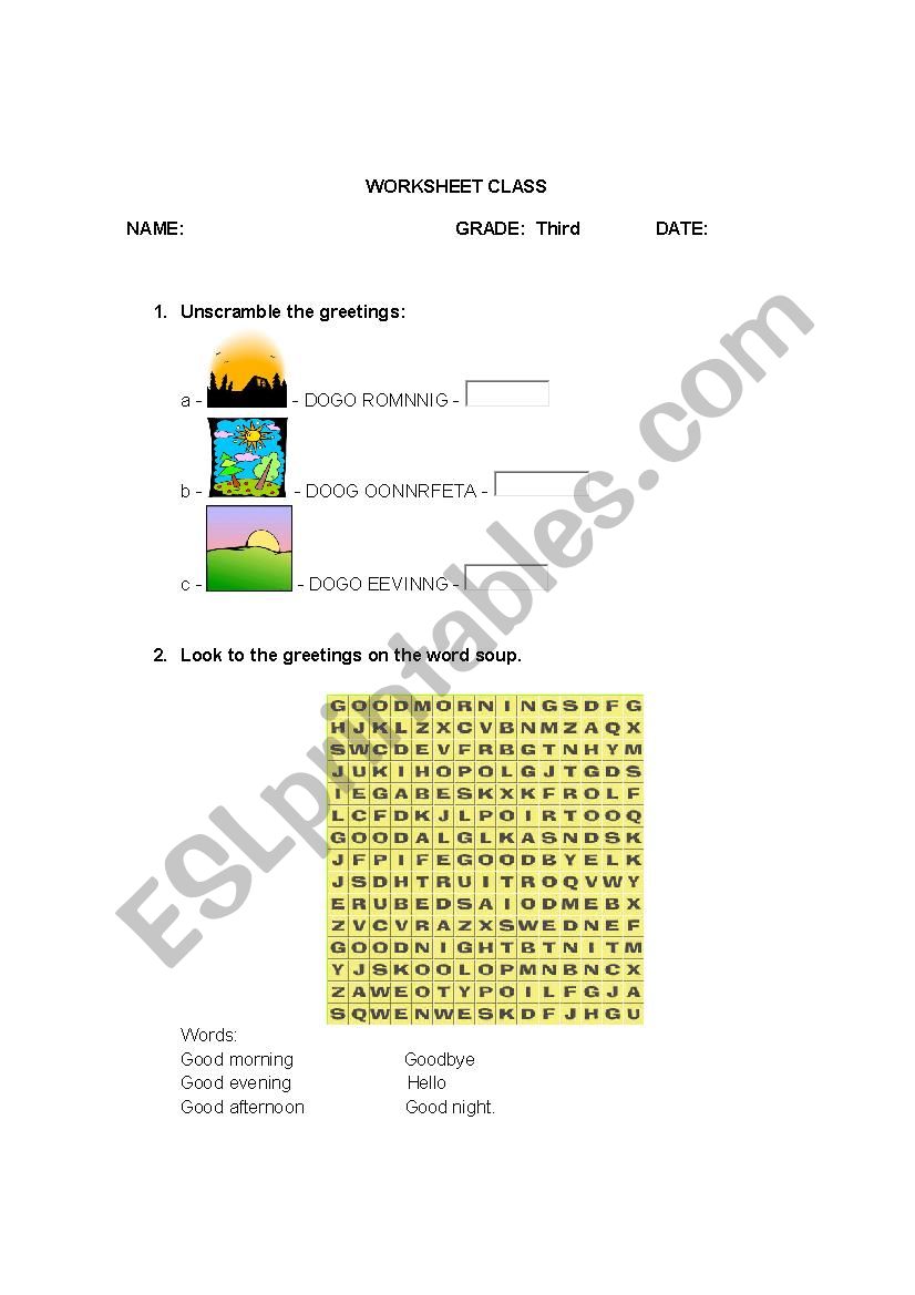 the greetings  worksheet