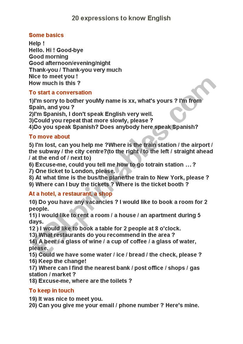 20 sentences to know in English