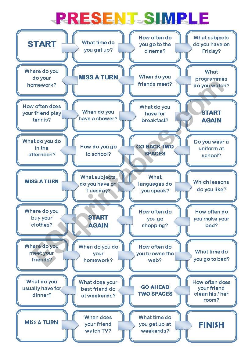 Present Simple Board Game worksheet