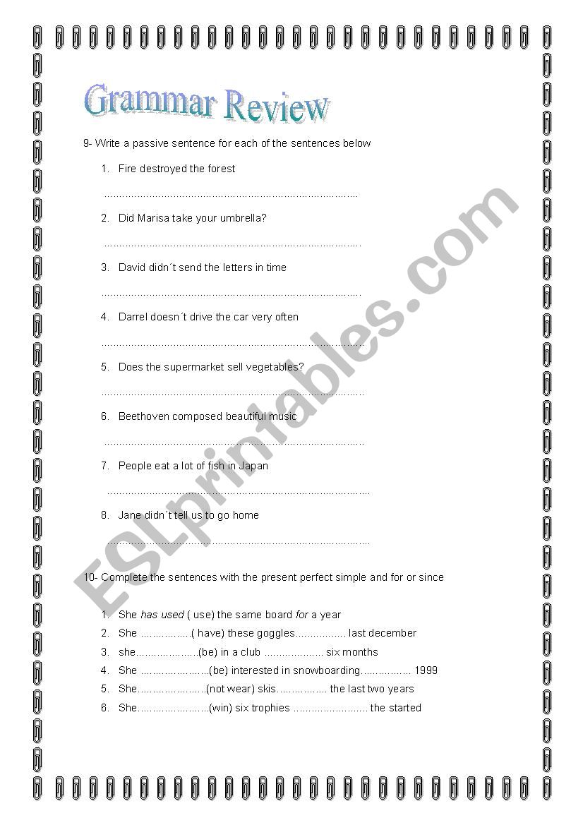 Grammar Review 3 worksheet