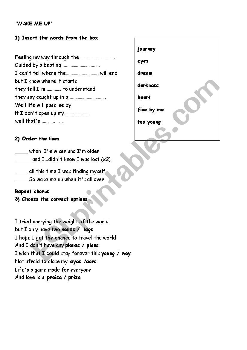 Wake Me Up- Gap filler worksheet