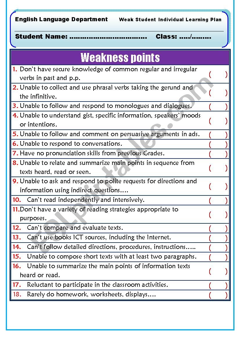 Remedial Plan worksheet