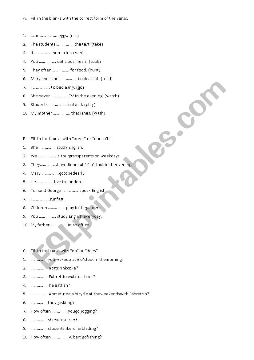 Present Simple worksheet