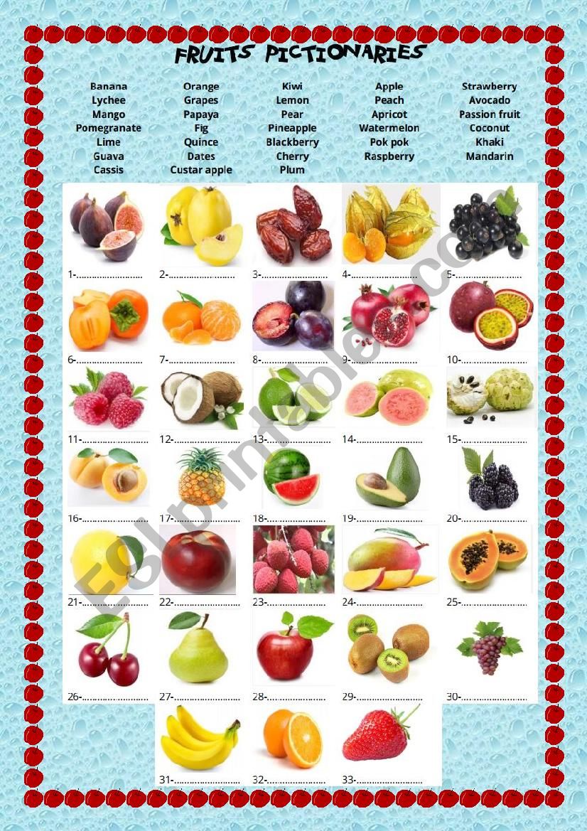 Pictionaries Fruit worksheet