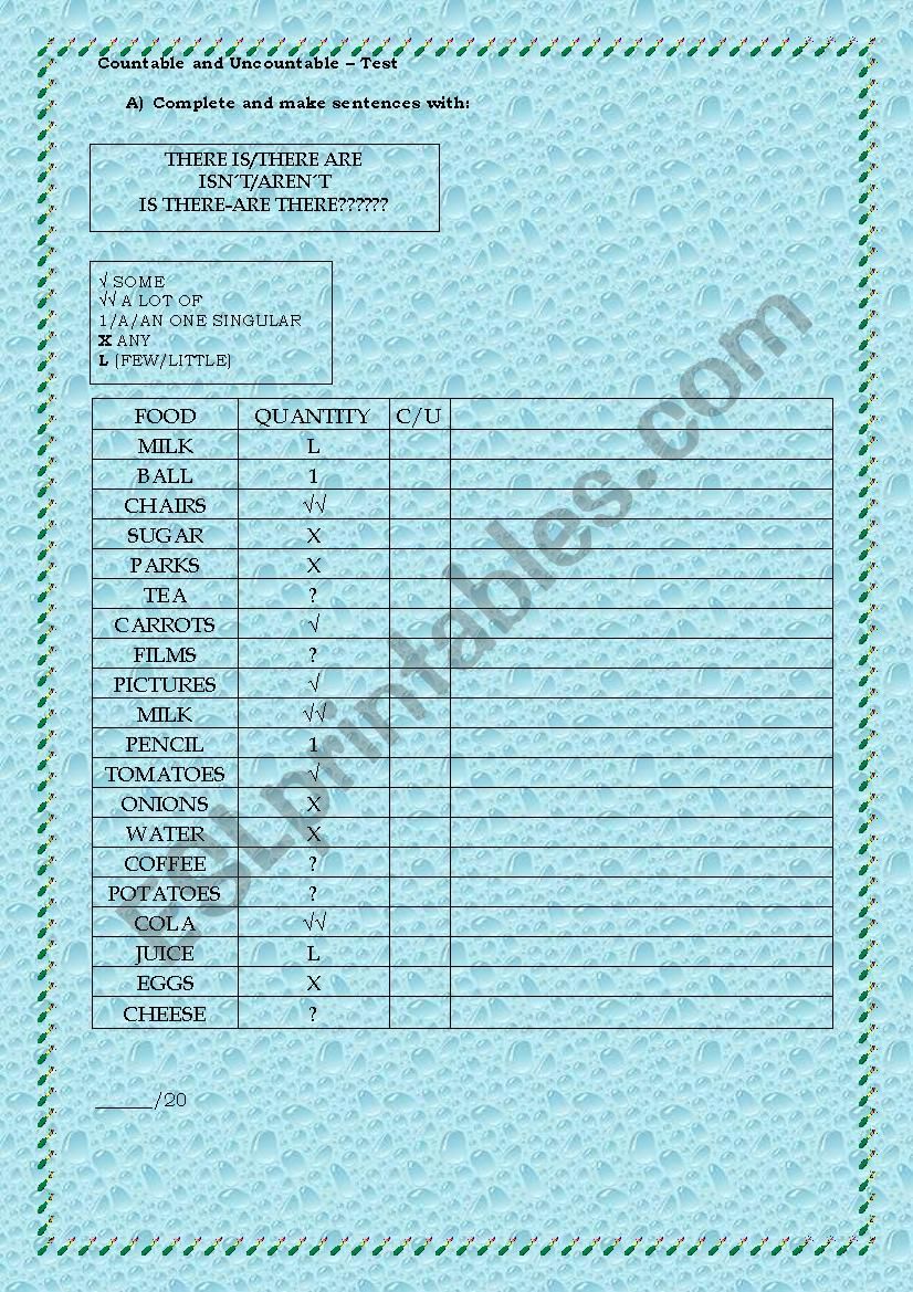 countable and Uncountable Test