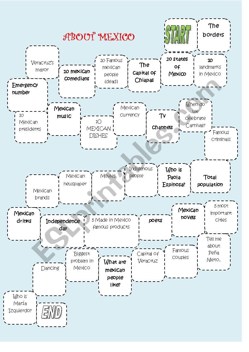 boardgame about mexico worksheet