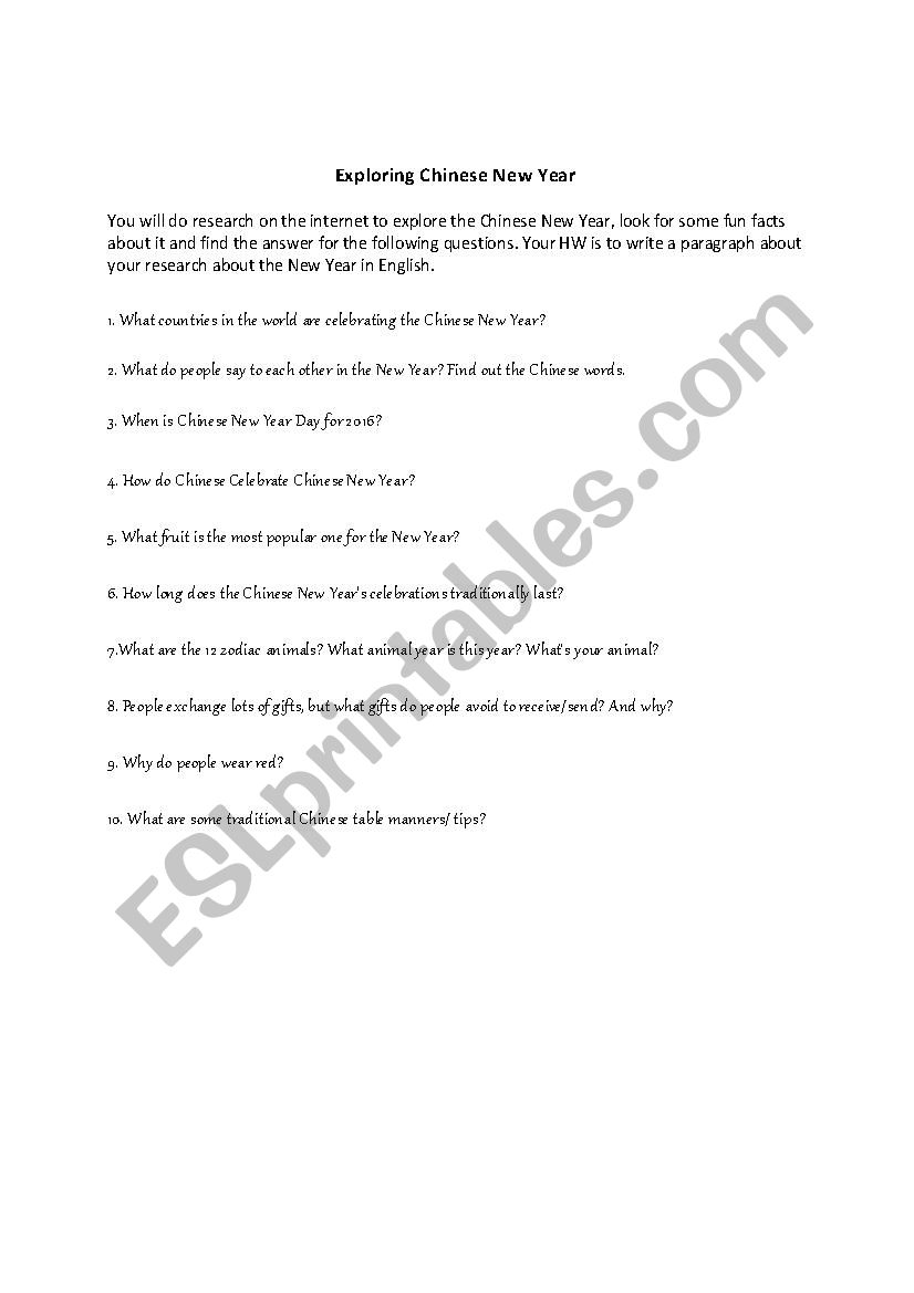 Chinese New Year worksheet